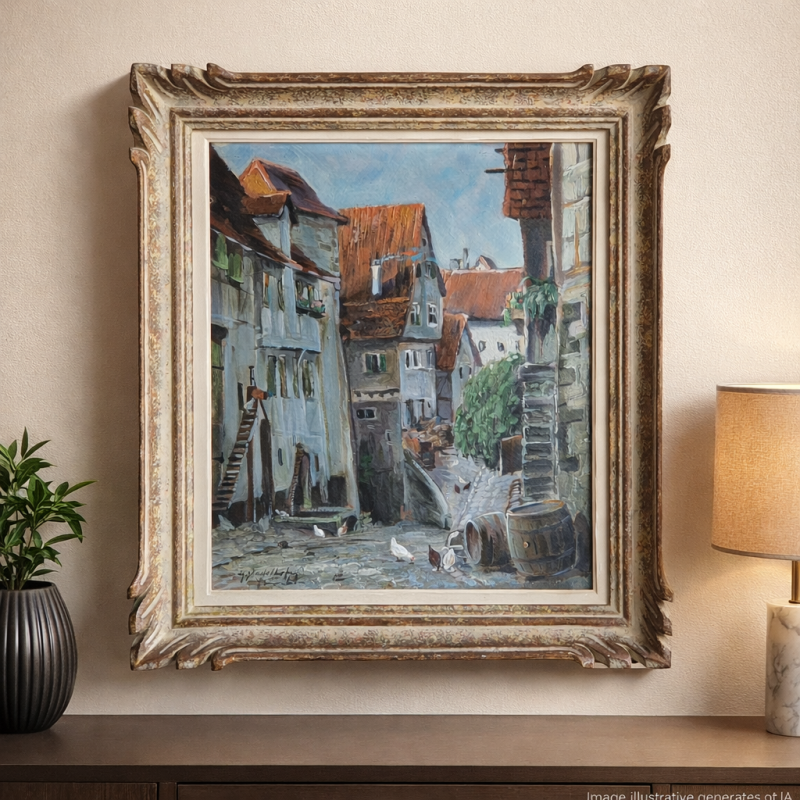 Tableau peinture à l'huile s igné