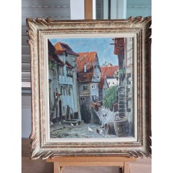 Tableau peinture à l'huile s igné