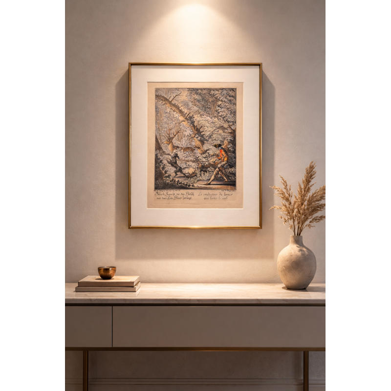 Le conducteur du limier qui lance le cerf